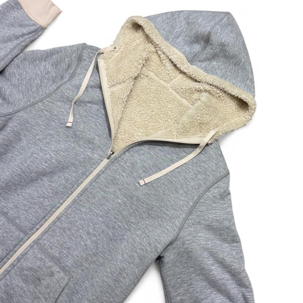 Reversible Sherpa Zip-Up Hoodie Club Room Light Gray Cream Y2K Casual Lounge M - Picture 3 of 8